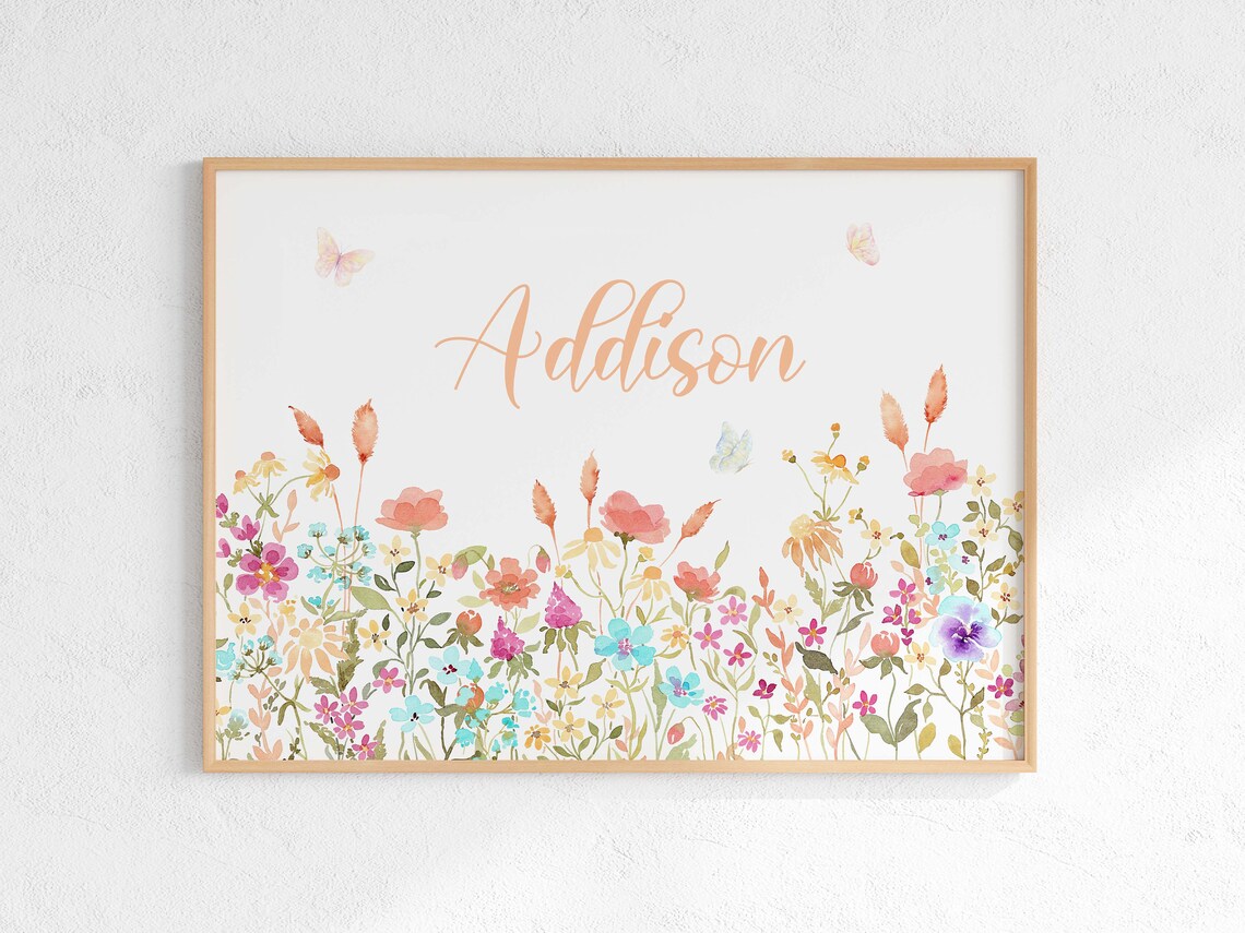 Wildflower Girl Name Watercolor Poster, Boho Nursery - Image 3