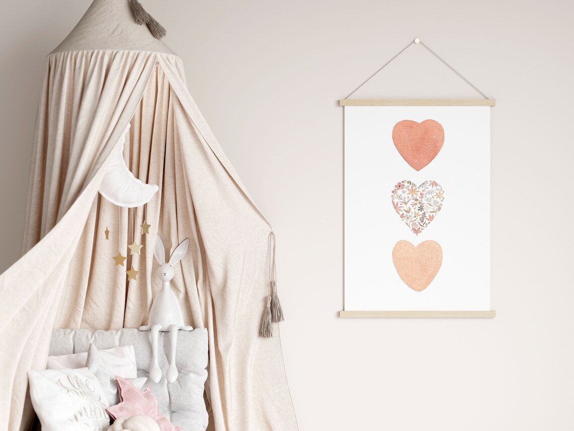 Boho Hearts Watercolor Print, Girls Room Decor - Image 2