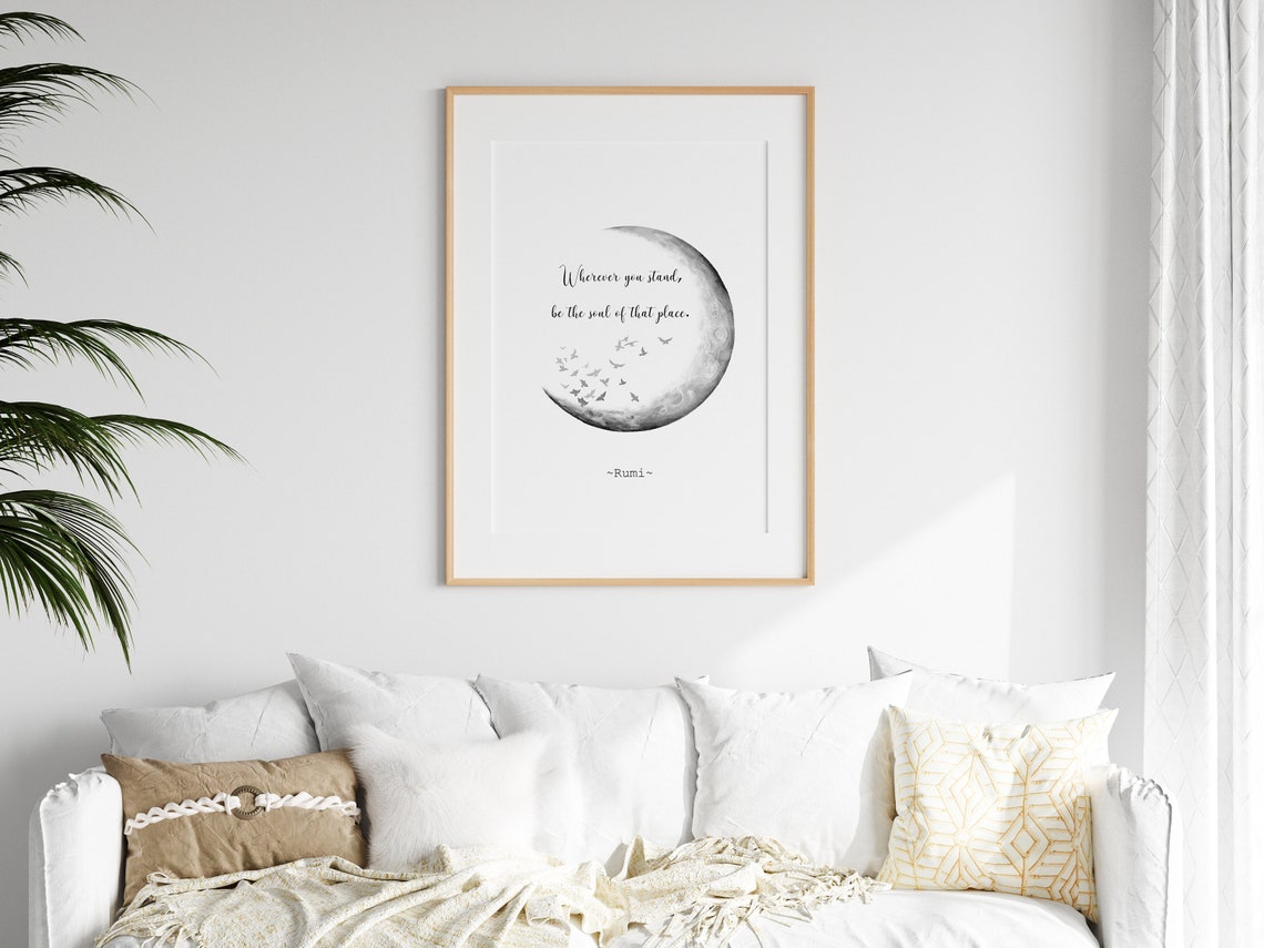 Rumi Wherever You Stand Full Moon Birds Calligraphy Quote Poster - Image 2