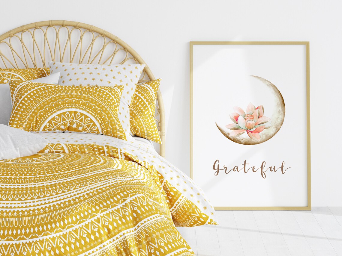 Grateful Moon and Lotus Flower Quote Art Print - Image 3