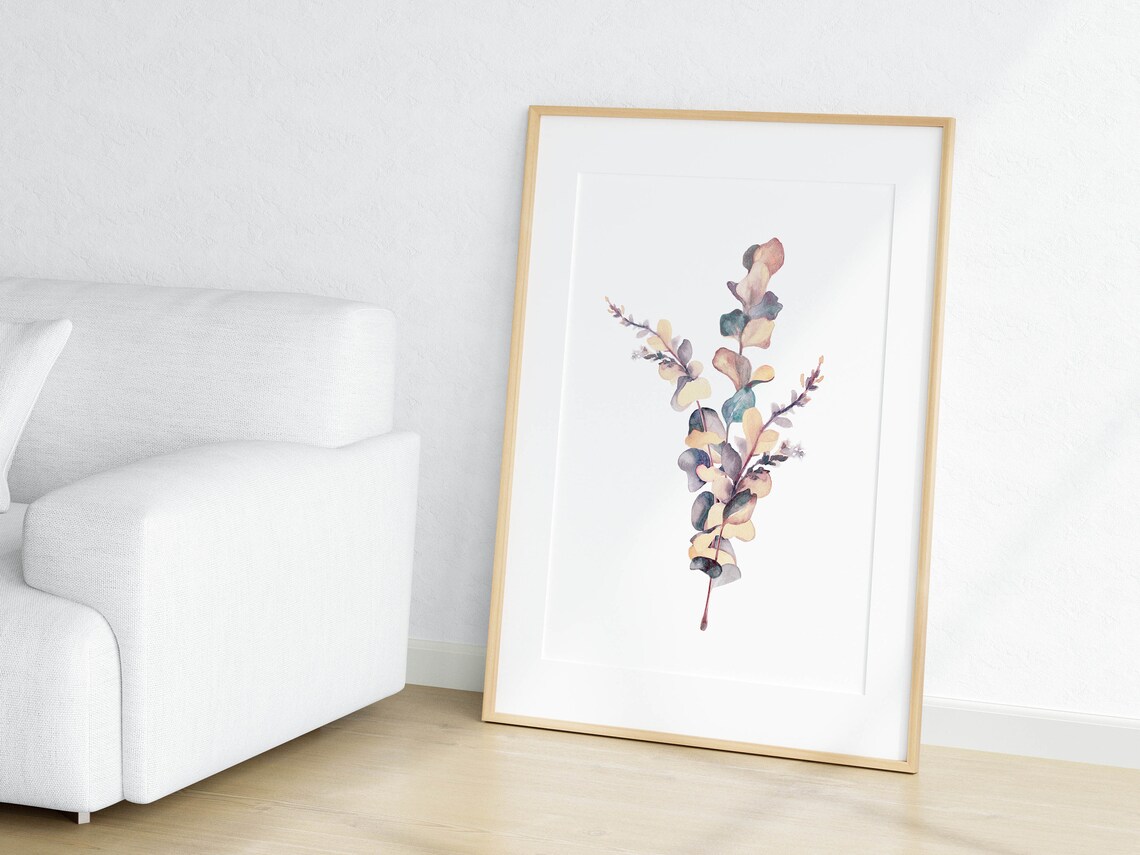 Eucalyptus Sprigs In Glass Vase Watercolor Botanical Art Poster - Image 3