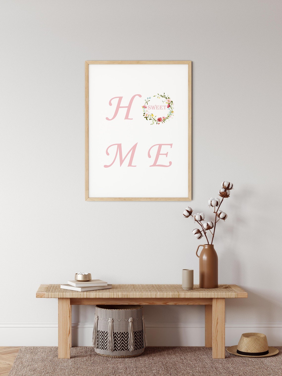 Home Sweet Home Floral Lettering Pink Typography Decor Wall Art - Image 2