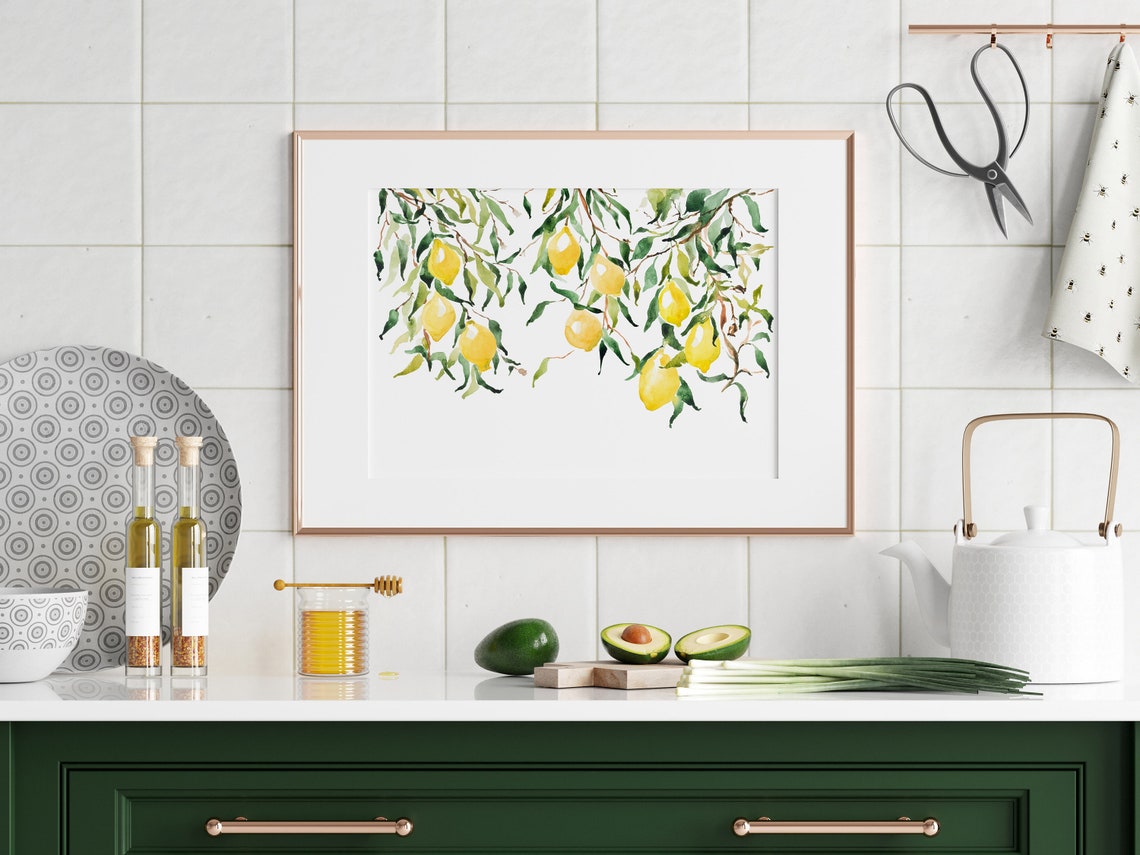 Lemon Watercolor Print Horizontal Lemon Tree Wall Art Italian Lemon Poster - Image 3