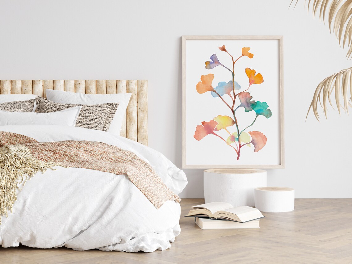 Colorful Ginkgo Leaves Watercolor Botanical Branch Art Poster - Image 2