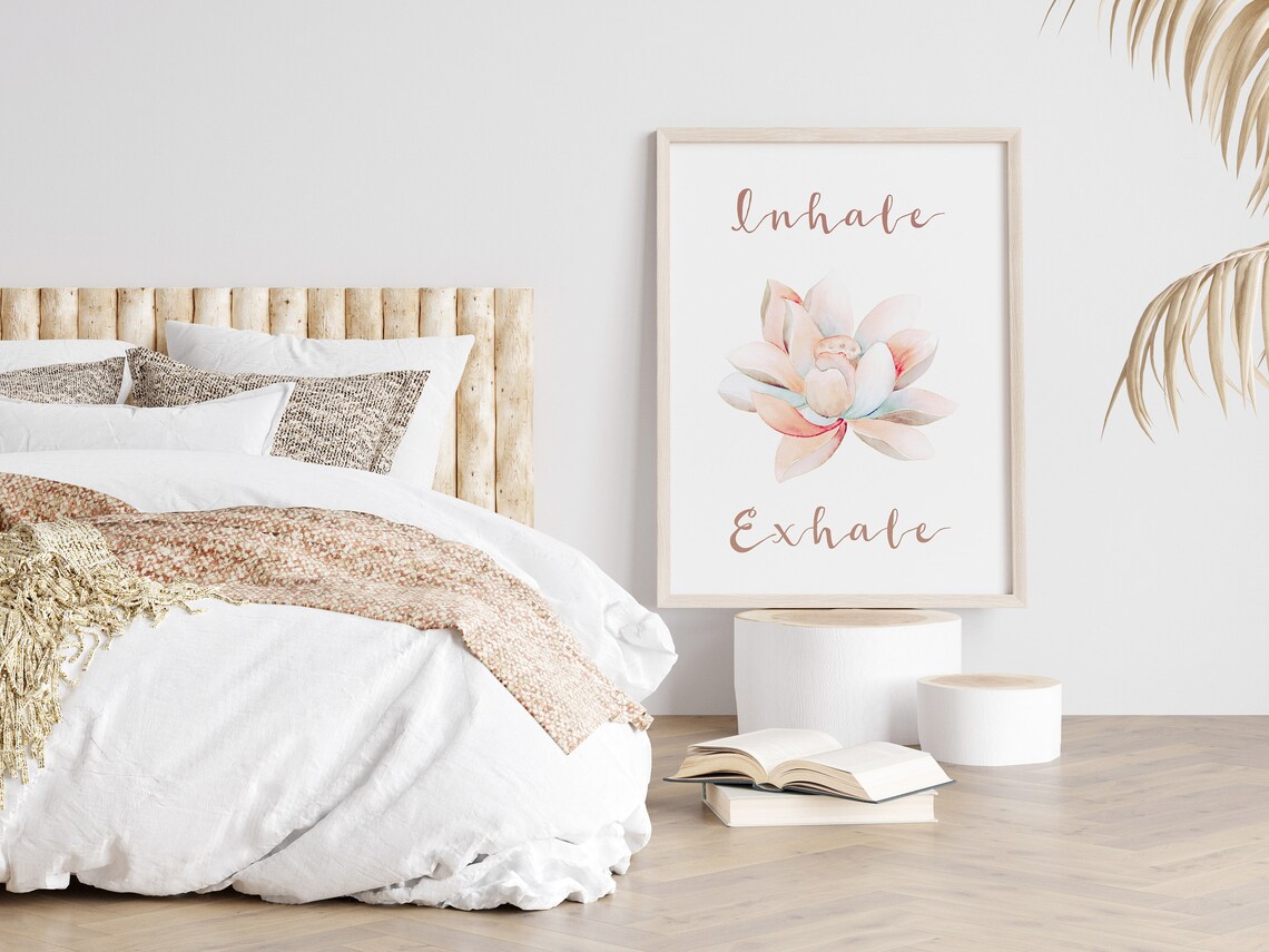 Inhale Exhale Lotus Flower Yoga Quote Poster Art - Image 3