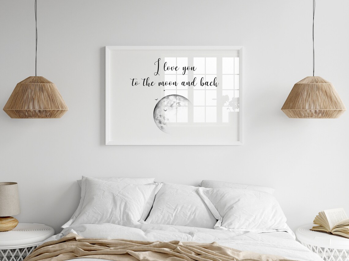I Love You to the Moon and Back Watercolor Moon Romantic Poster - Image 3