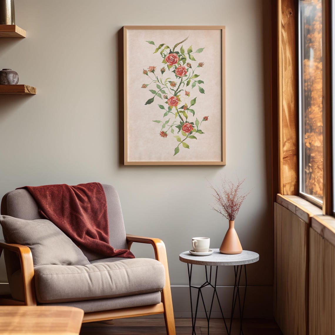 Vintage Wild Rose Botanical Illustration on Aged Paper Print - Image 3