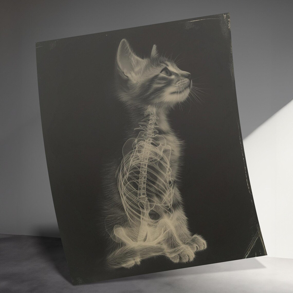 X-Ray Kitten Skeleton Whimsical Black Background Feline Anatomy Wall Art - Image 3