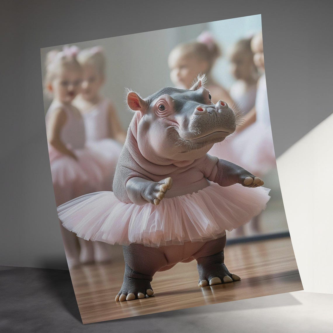 Baby Hippo In Pink Tutu Dancing Ballet Class Nursery Wall Art Poster - Image 3