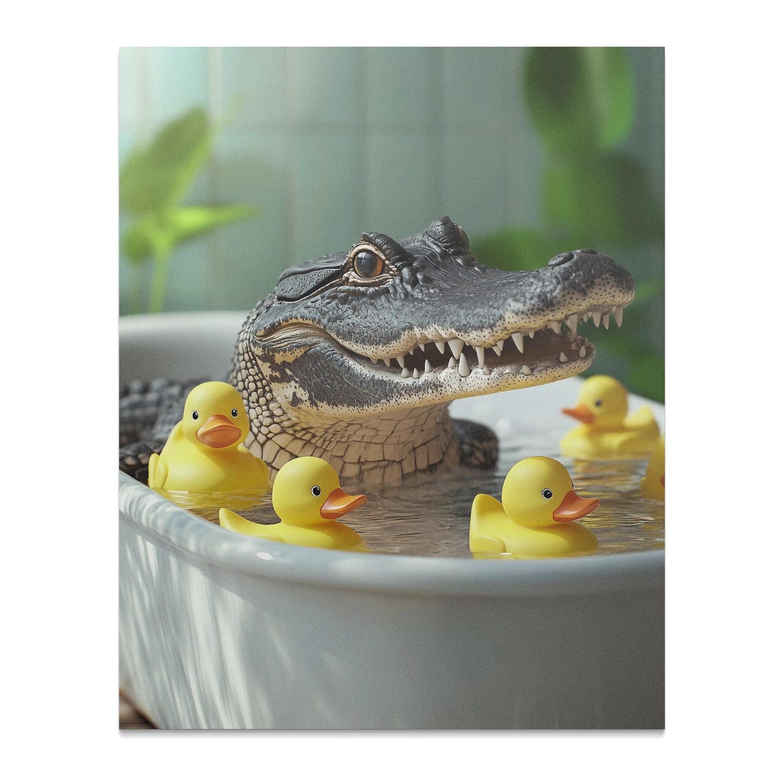 Alligator Bathtub Rubber Ducks Funny Bathroom Animal Wall Art - Image 2