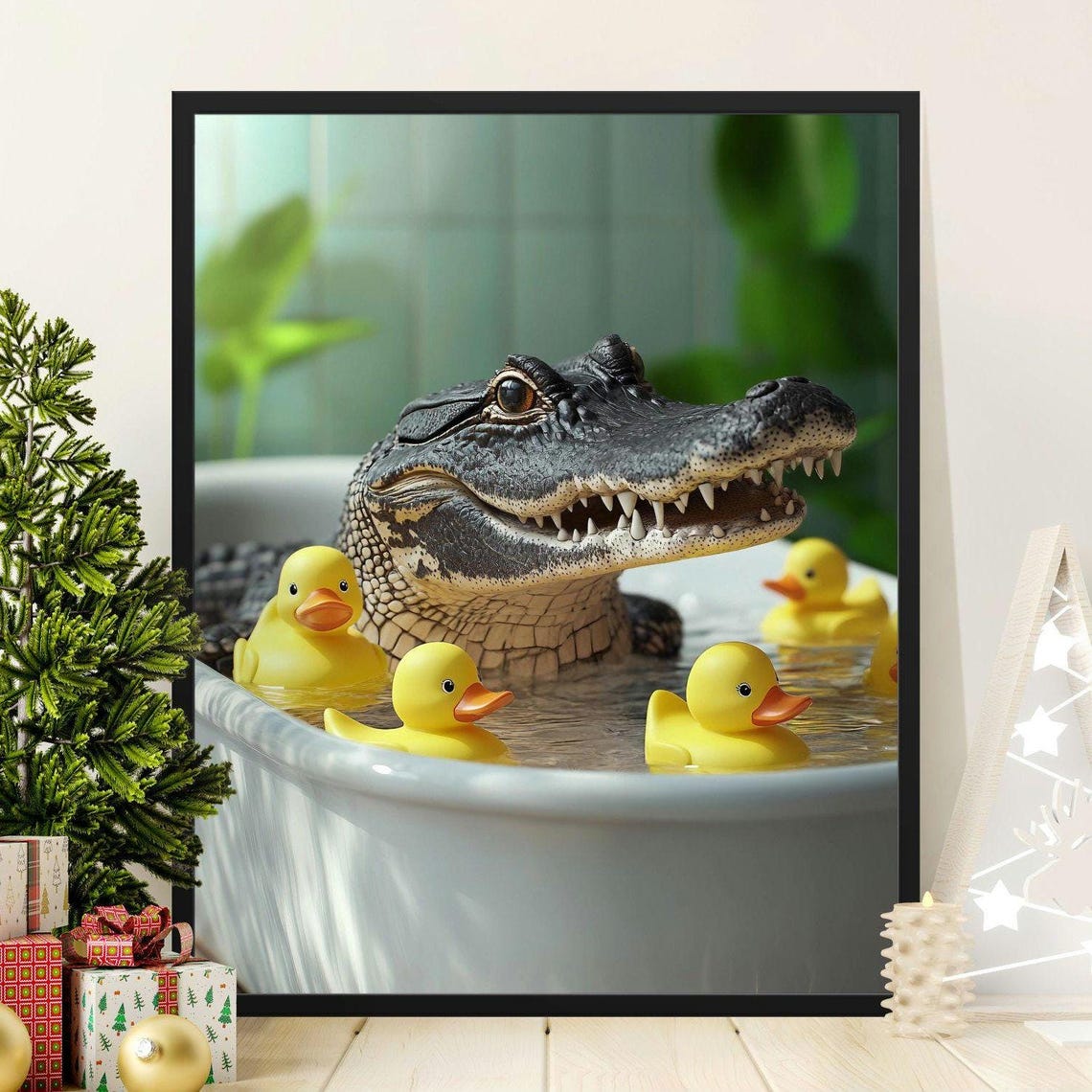 Alligator Bathtub Rubber Ducks Funny Bathroom Animal Wall Art