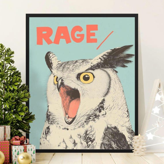 Bold Owl Poster Funny Animal Art Owl Wall Decor Angry Owl Print Humorous Bird Art Whimsical Wildlife Art Quirky Wall Poster