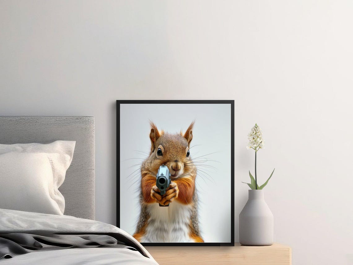Squirrel Pointing Toy Gun At Viewer Cute Funny Action Animal Poster - Image 2