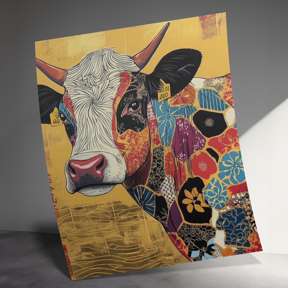 Vibrant Japanese Cow Art Poster Colorful Animal Wall Art Unique Cow Print Artistic Home Decor Farmhouse Wall Decor Bold Cow Painting - Image 3