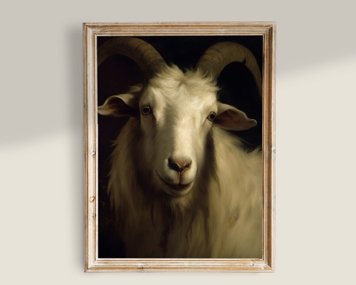 White Goat Art Print, Moody Victorian Animal Decor