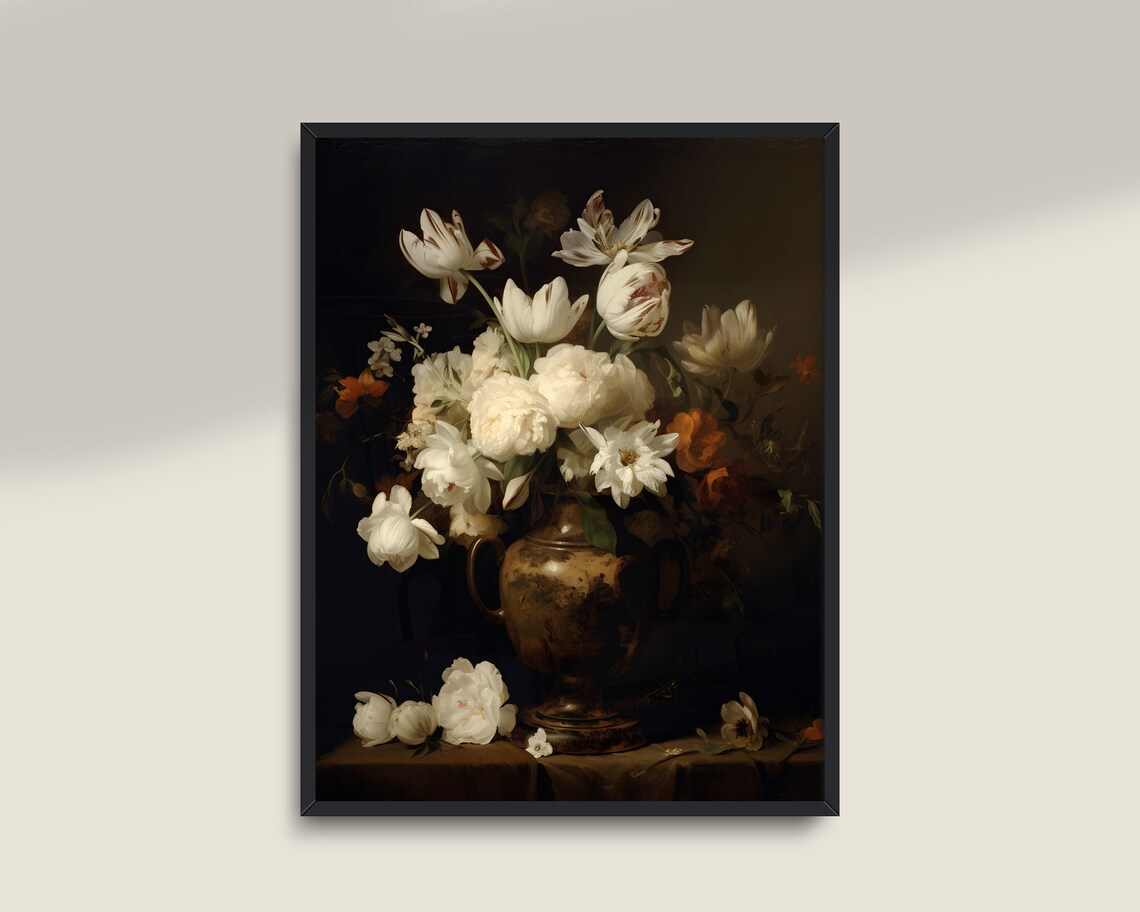 Moody Dark Flowers Painting, Victorian Floral Art - Image 3