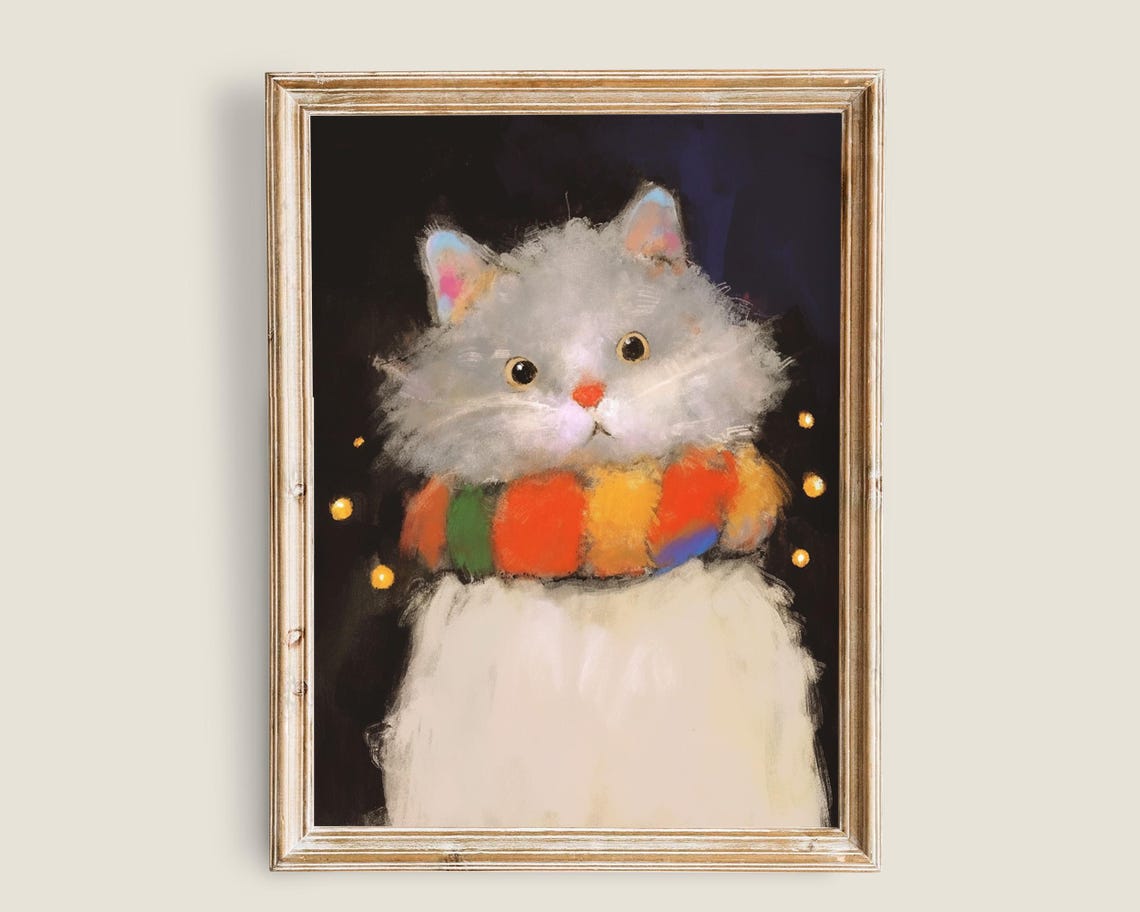 Cute Cat Prints Fun Animal Print Art Xmas Print Nursery Animals Christmas Winter Wall Art - Image 3