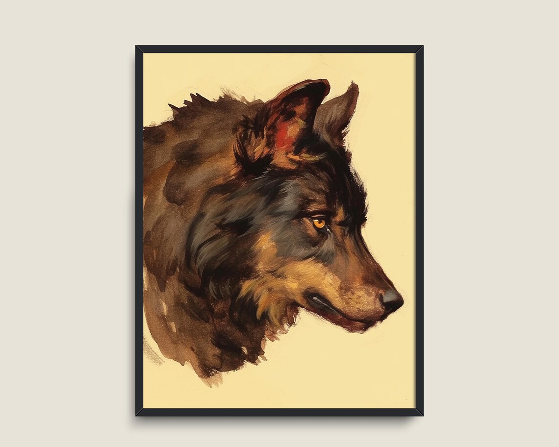 Gray Wolf Head Profile Vintage Wildlife Painting Warm Brown Animal Art Poster - Image 3