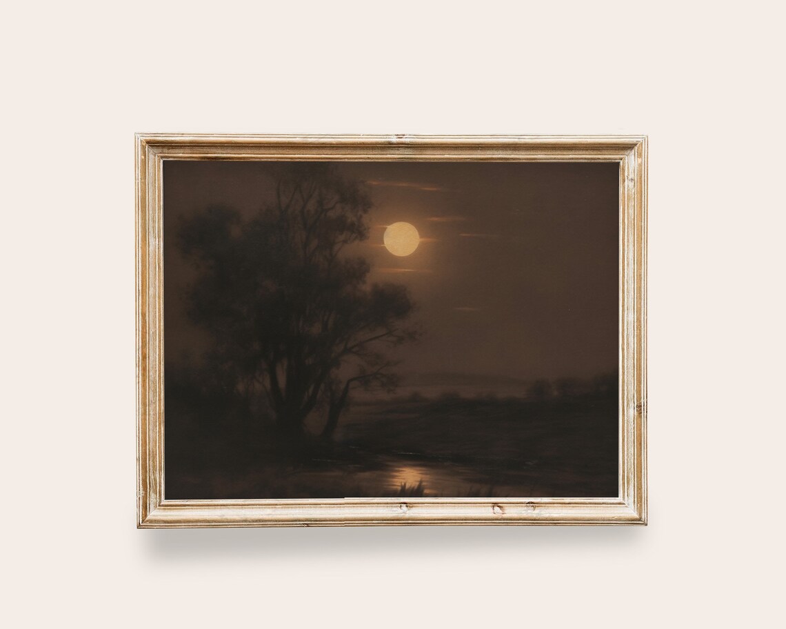 Full Moon Landscape Vintage Art Print, Dark Academia - Image 3