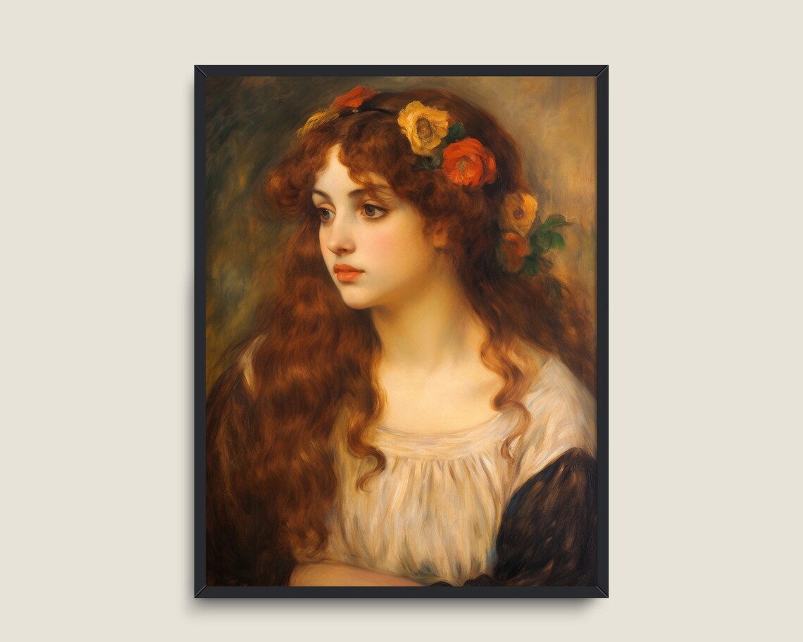 Vintage Redhead Woman Portrait, Dark Academia Art Print - Image 3