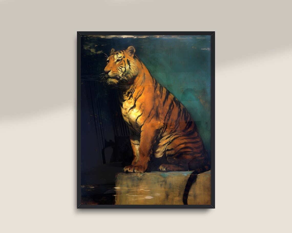 Tiger Painting Vintage Dark Academia Art Print - Image 3