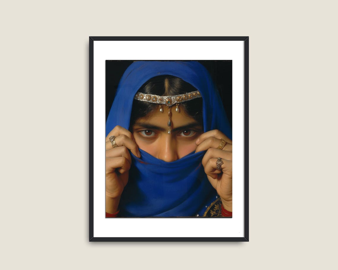 Middle Eastern Woman In Blue Veil With Gold Jewelry Portrait Poster - Image 2
