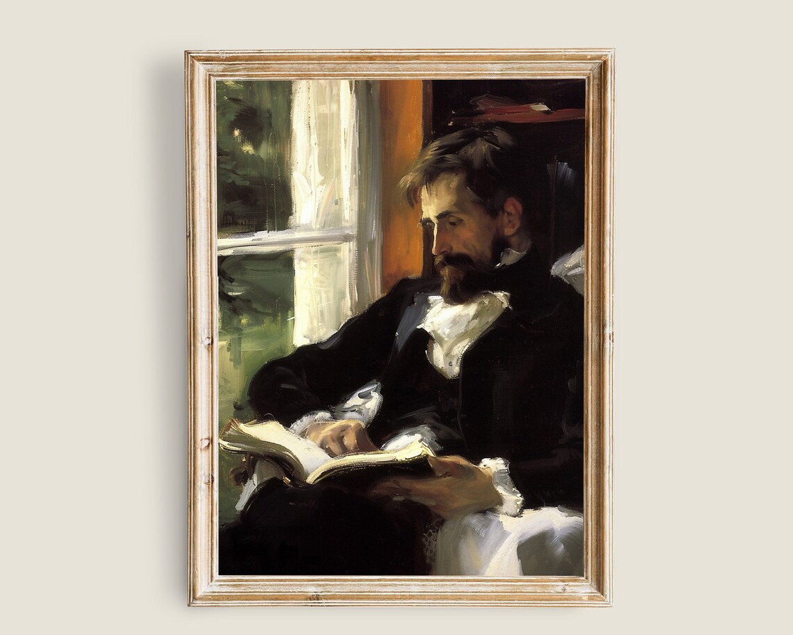 Reading Wall Art, Dark Academia Portrait Print