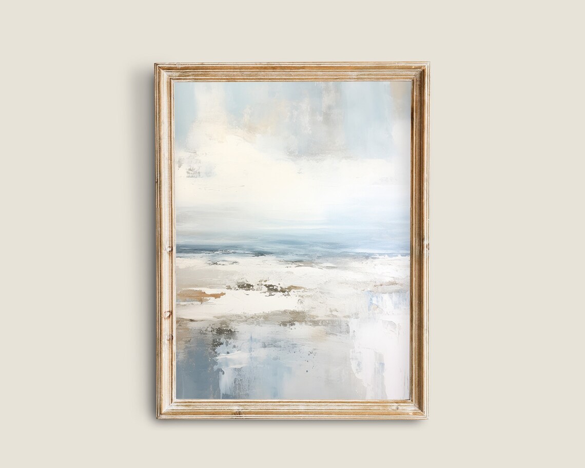 Blue Abstract Landscape, Minimalist Neutral Art Print