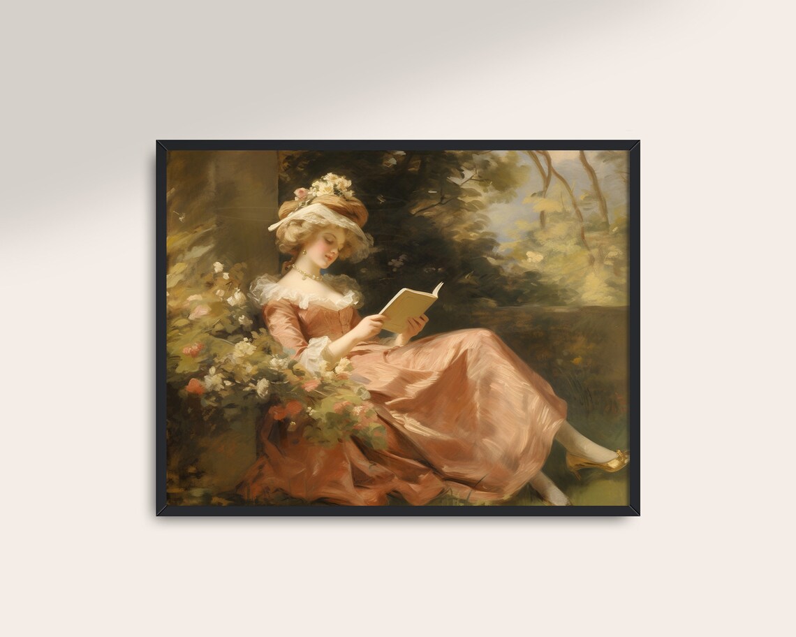 Woman Reading Vintage Prints, Cottagecore Wall Art - Image 3