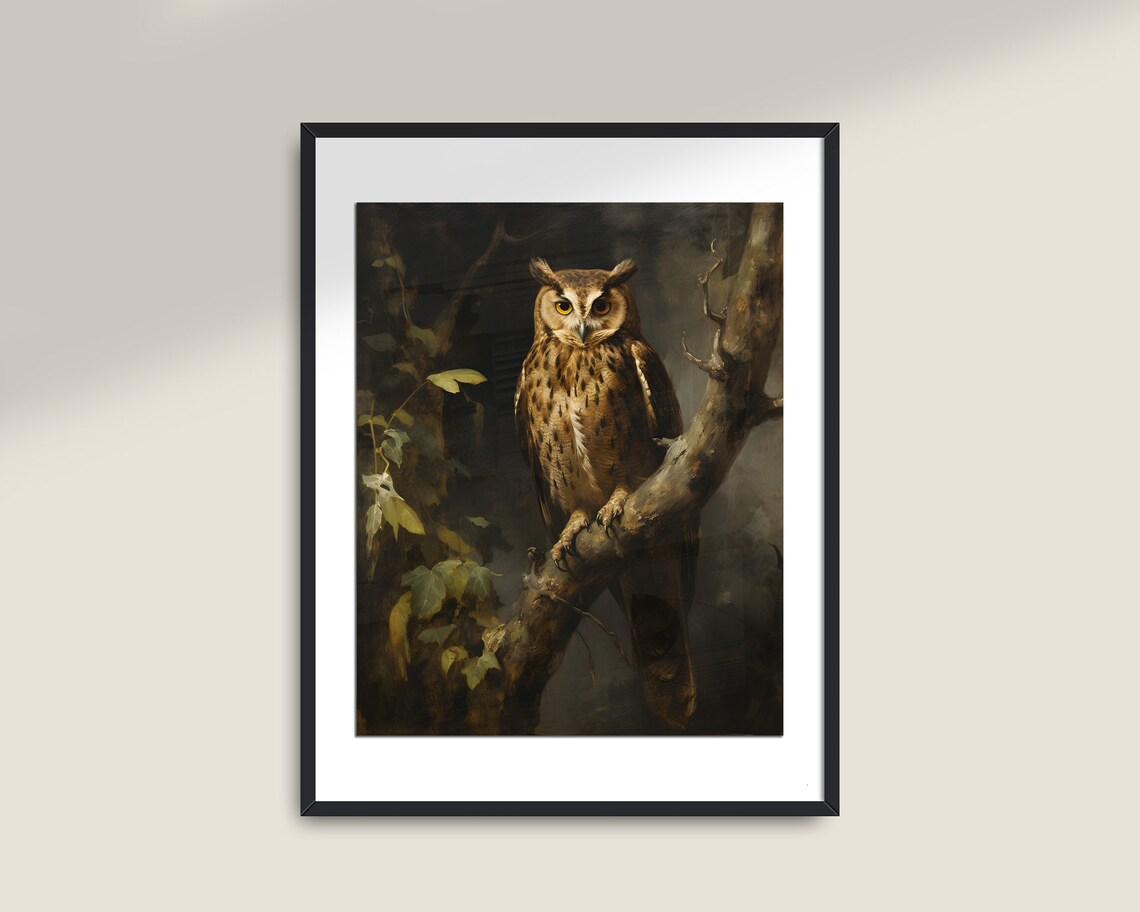 Vintage Owl Dark And Moody Wall Art Print - Image 2