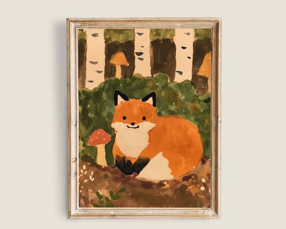 Fox Painting Vintage Art Art Vintage Animal Art Nursery Cute Animal Forest Wall Art