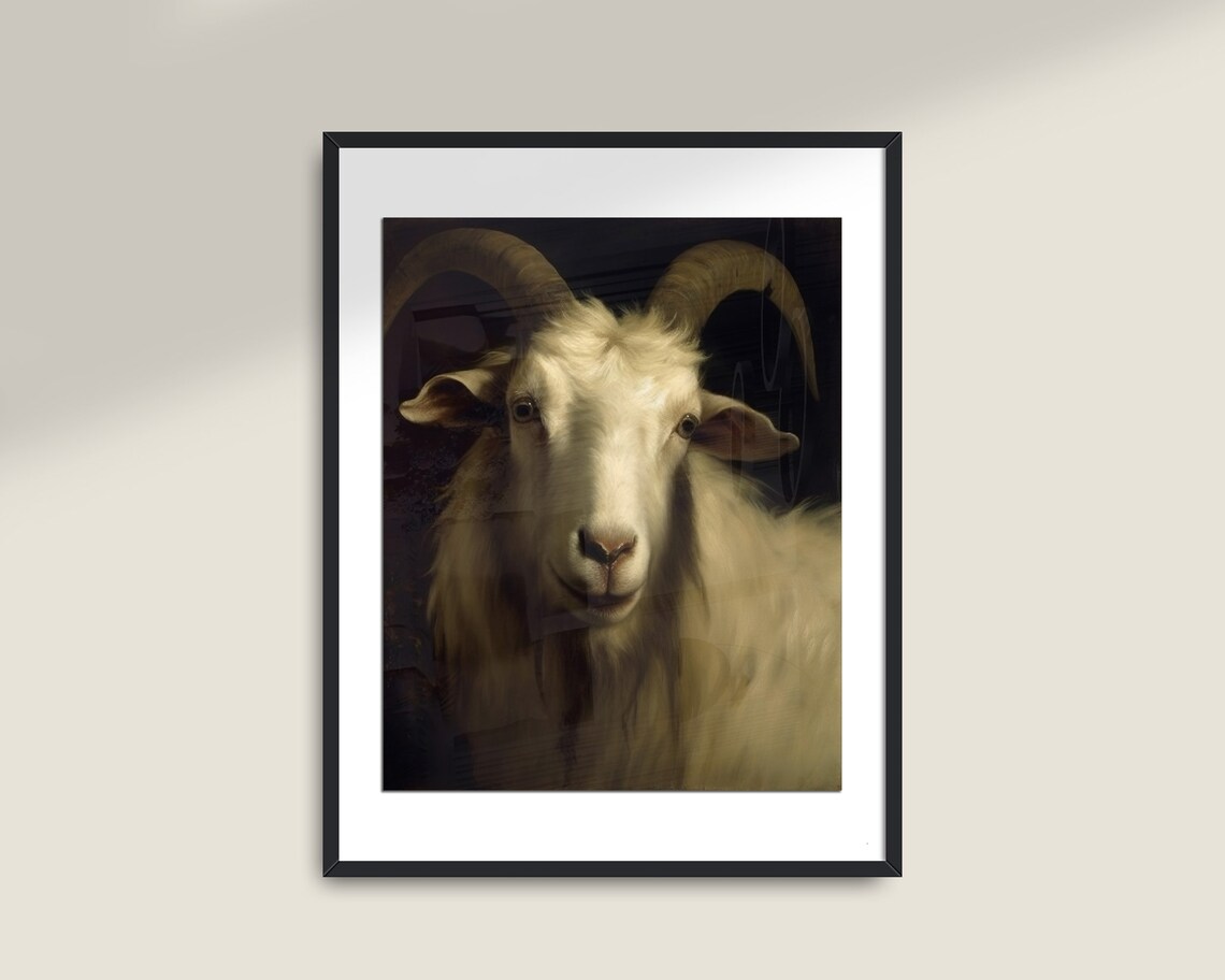 White Goat Art Print, Moody Victorian Animal Decor - Image 2