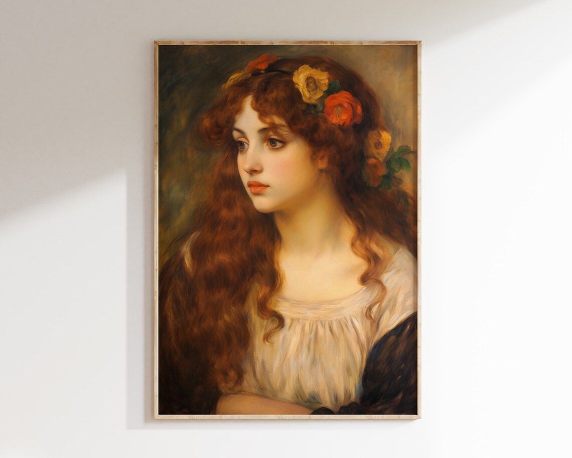 Vintage Redhead Woman Portrait, Dark Academia Art Print - Image 2