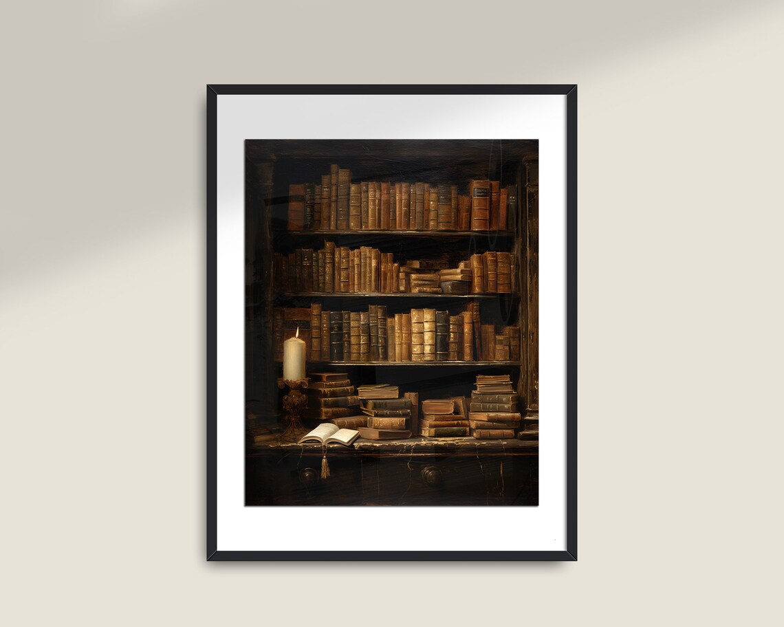 Victorian Library Books Art Print, Dark Academia Decor - Image 2