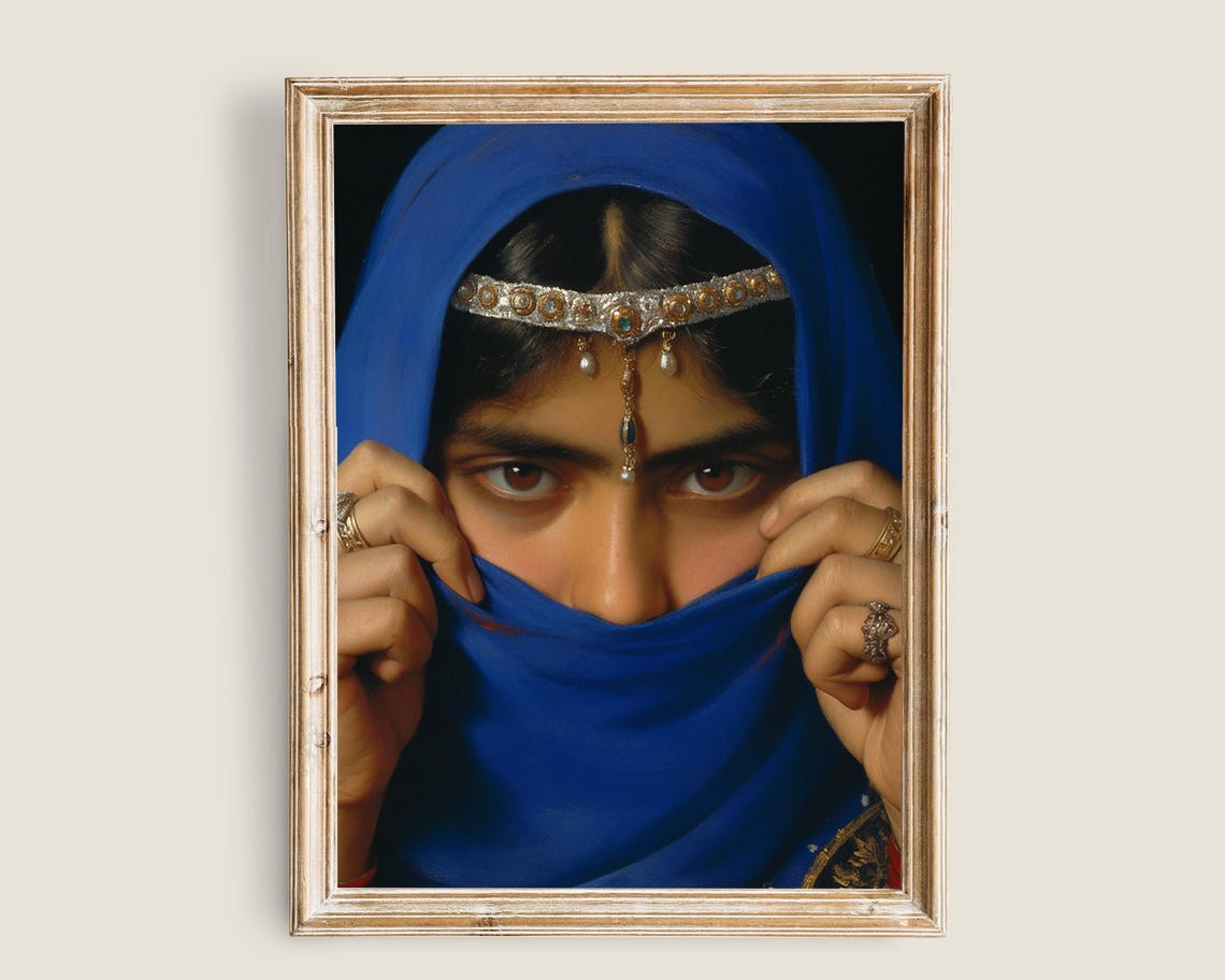 Middle Eastern Woman In Blue Veil With Gold Jewelry Portrait Poster