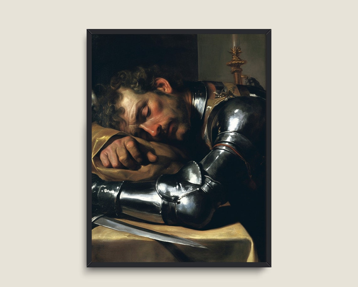 Medieval Knight Armor Resting Portrait Vintage Romantic Wall Art - Image 3