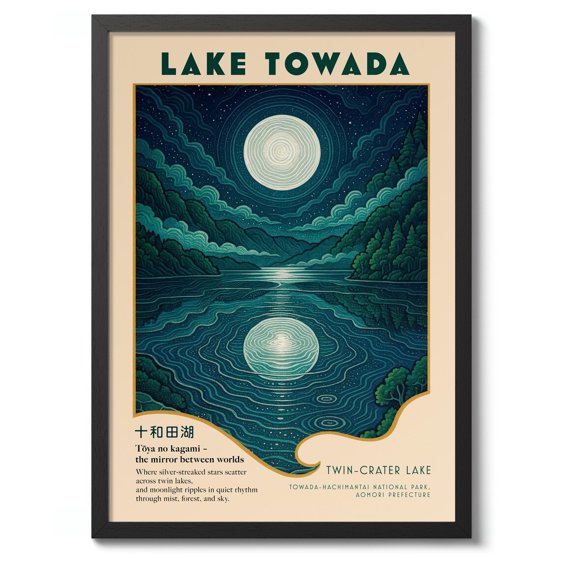 Lake Towada Japan Moonlit Twin Crater Lake Starry Night Poster