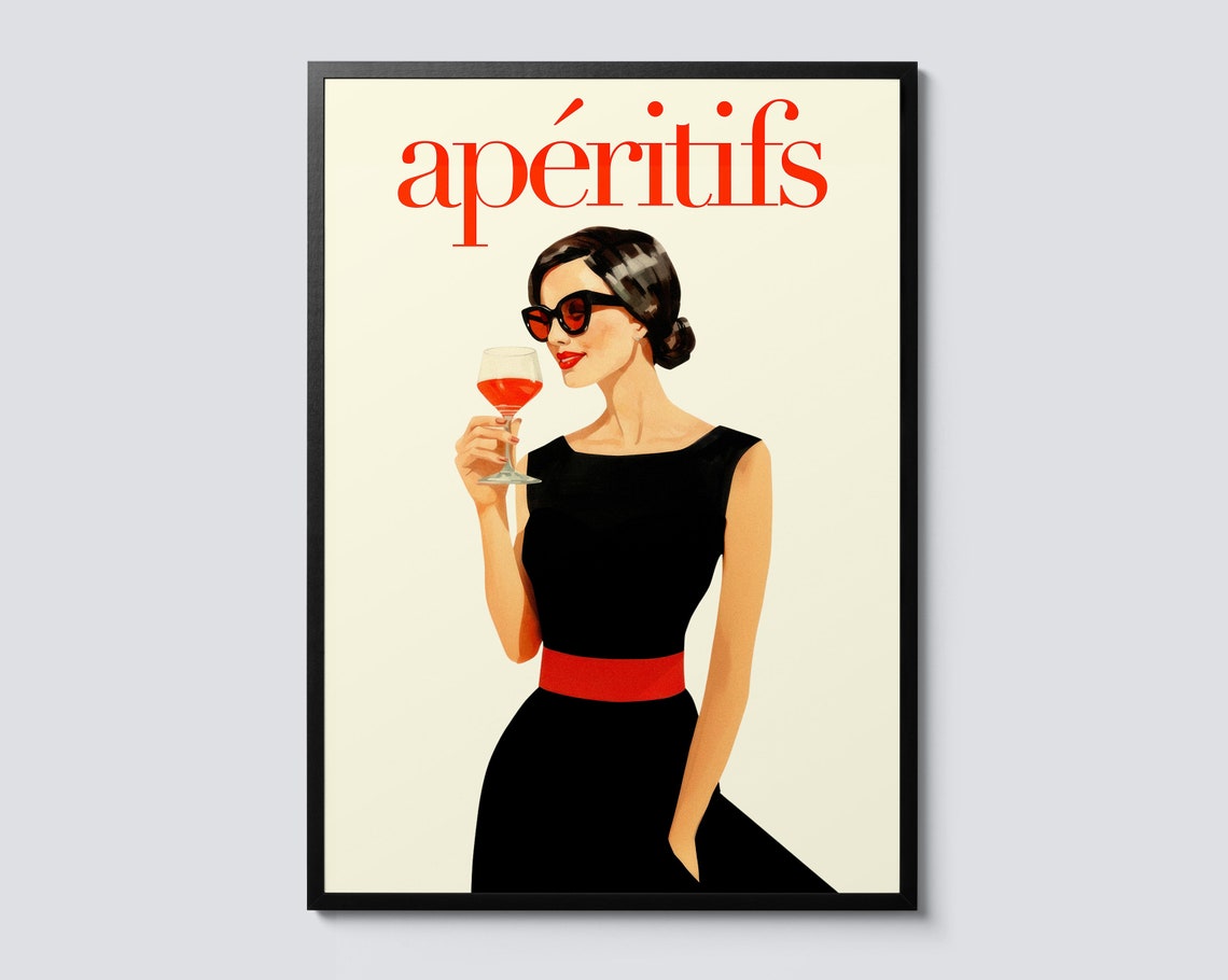 Aperitifs Elegant Lady Cocktail Retro French Style Bar Art Poster