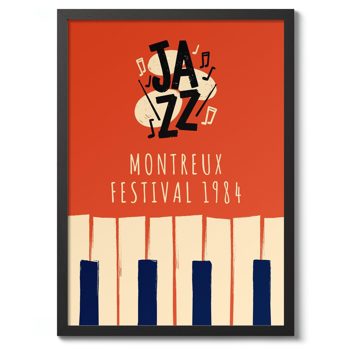 Montreux Jazz Festival 1984 Red Music Poster with Piano Keys
