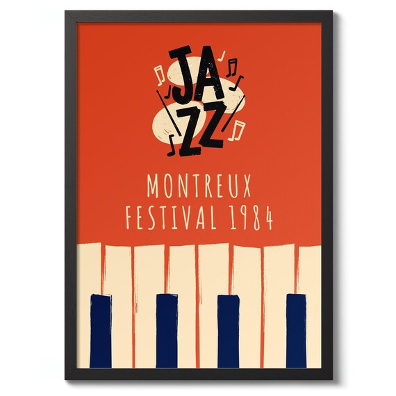 Montreux Jazz Festival 1984 Red Music Poster with Piano Keys