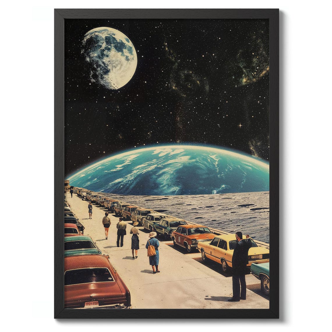 Moon Parking Vintage Scifi Print Space Poster Retro Wall Art Decor Graphic Illustration