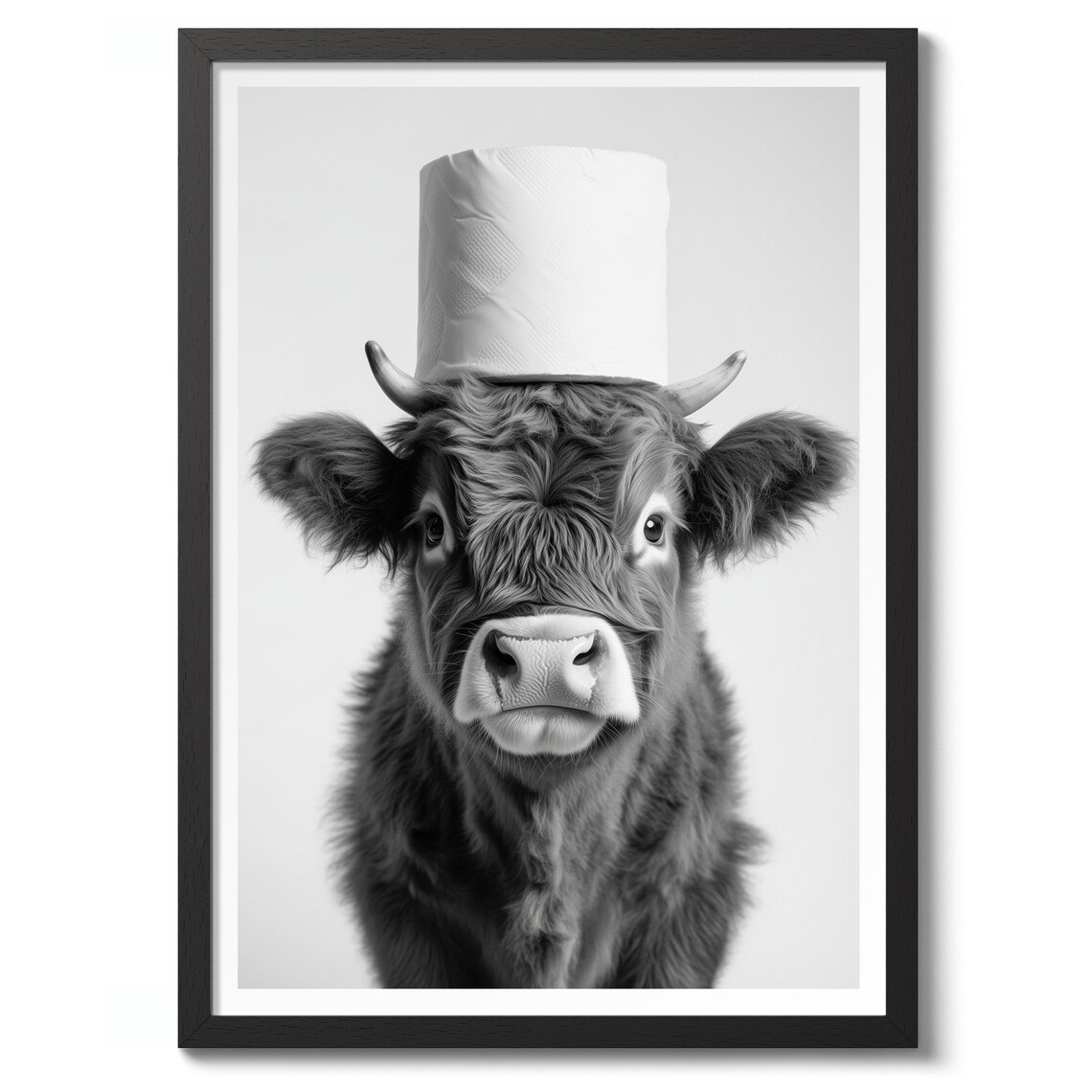 Highland Cow with Toilet Paper Hat Funny Bathroom Photo Poster