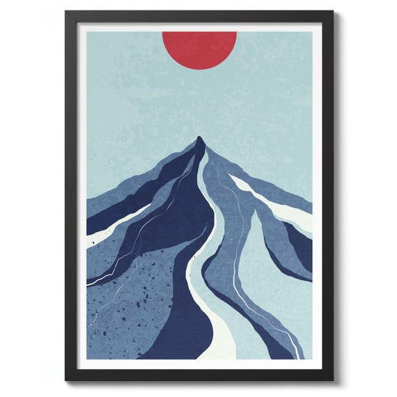 Mountain Peak Boho Print Graphic Watercolour Landscape Poster Sunrise Decor Gift