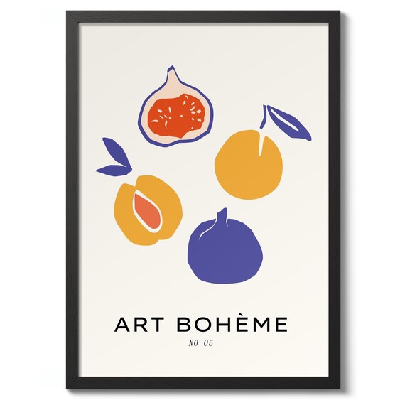 Figs Apricots Modern Fruit Illustration Poster Bohemian Kitchen Art