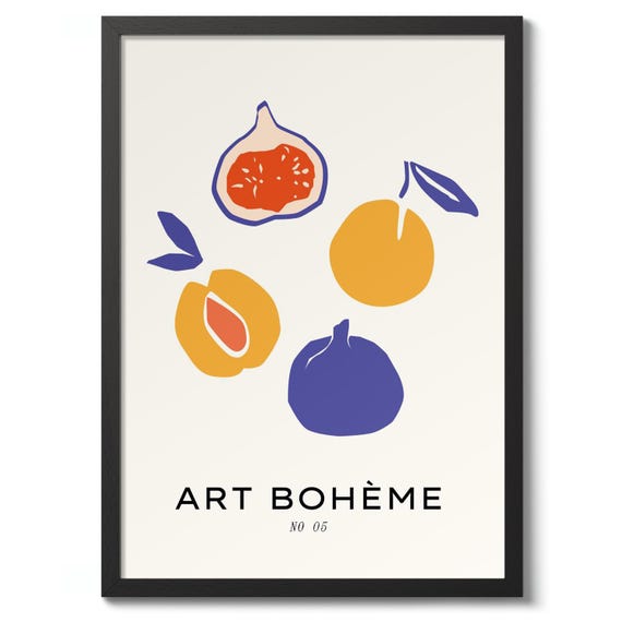 Figs Apricots Modern Graphic Illustration Print Fruit Poster Decor Gift Wall Art