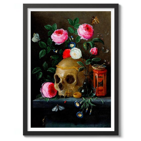 Vanitas Still Life By Jan Van Kessel Print Poster Wall Art Skull Flower Bouquet Decor Gift