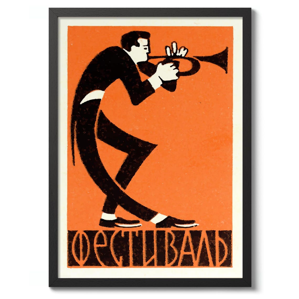 Festival Trumpeter Art Deco Bold Orange Silhouette Music Jazz Poster