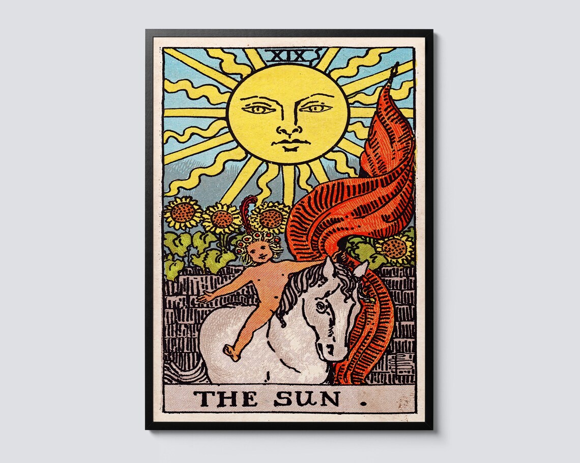 Vintage Tarot Card Print, The Sun Illustration
