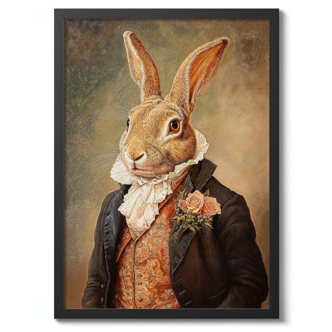 Victorian Hare Gentleman Portrait Poster Ruff Collar Rose Artwork
