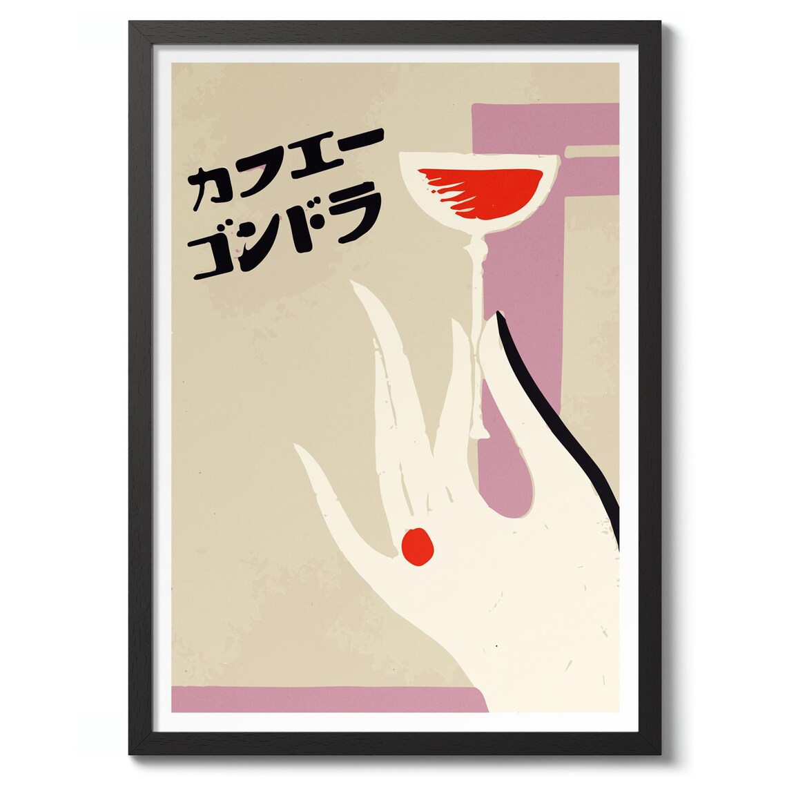 Vintage Japanese Cocktail Bar Hand Holding Red Coupe Graphic Poster